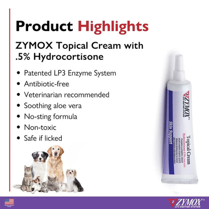 Zymox Topical Cream Hydrocortisone 0.5% for Dogs & Cats