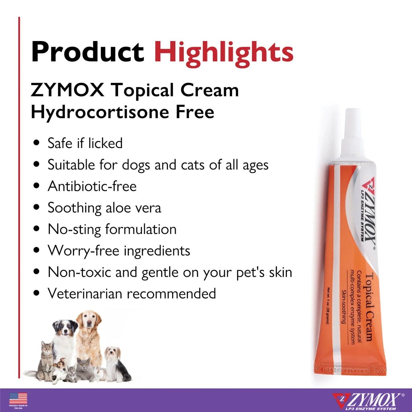 Zymox Topical Cream Without Hydrocortisone Free for Dogs & Cats