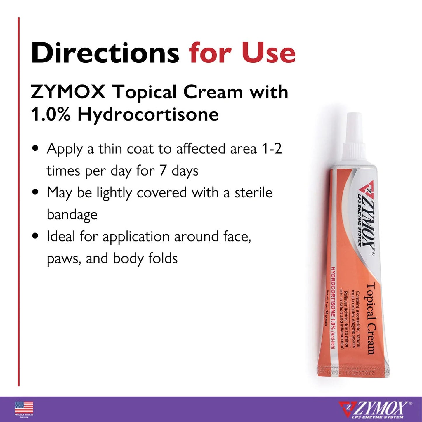 Zymox Veterinary Strength Topical Cream Hydrocortisone 1.0% for Dogs & Cats