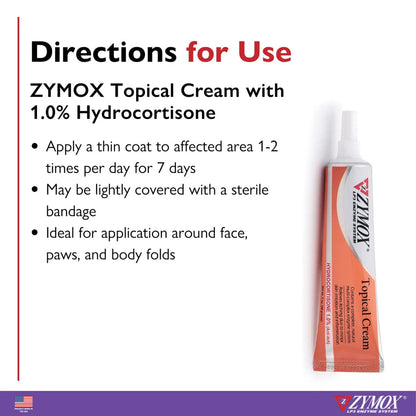 Zymox Veterinary Strength Topical Cream Hydrocortisone 1.0% for Dogs & Cats