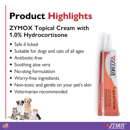 Zymox Veterinary Strength Topical Cream Hydrocortisone 1.0% for Dogs & Cats