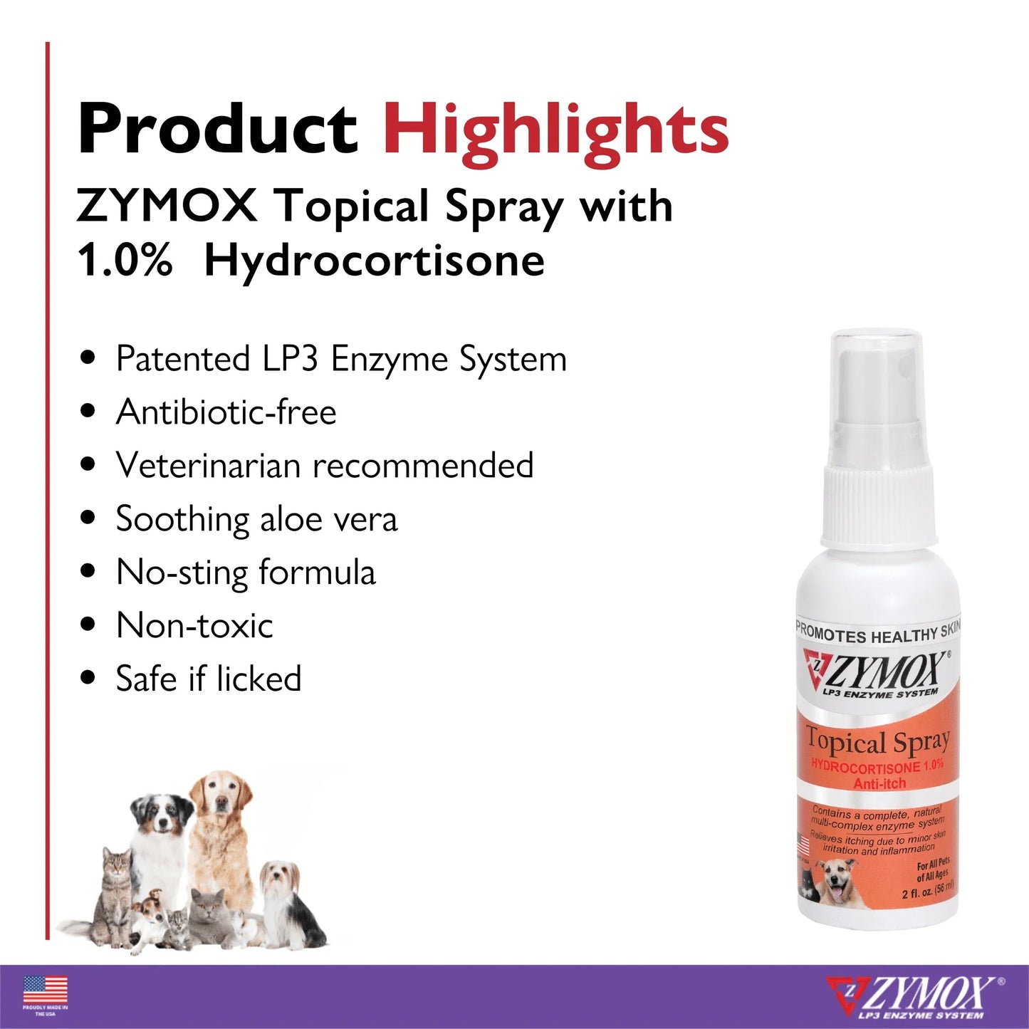 Zymox Veterinary Strength Topical Spray Hydrocortisone 1.0% for Dogs & Cats