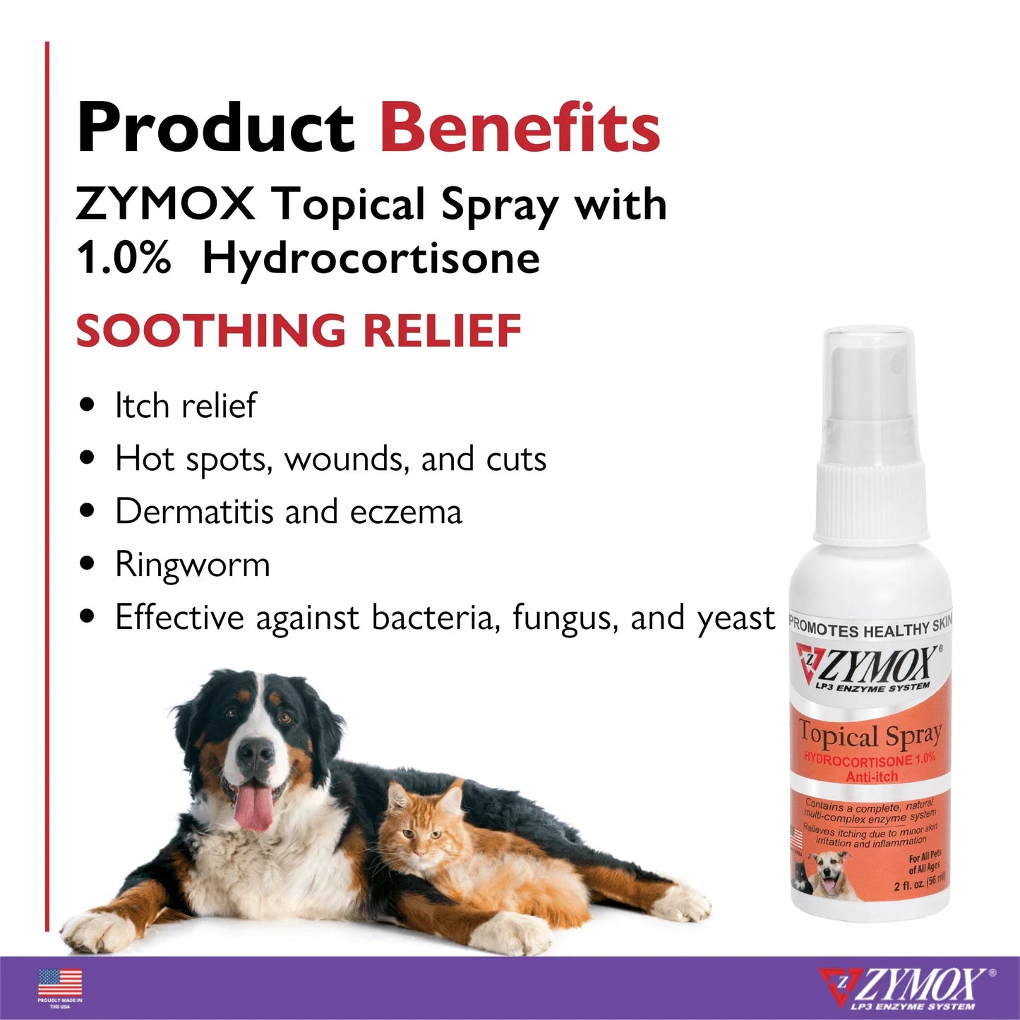Zymox Veterinary Strength Topical Spray Hydrocortisone 1.0% for Dogs & Cats